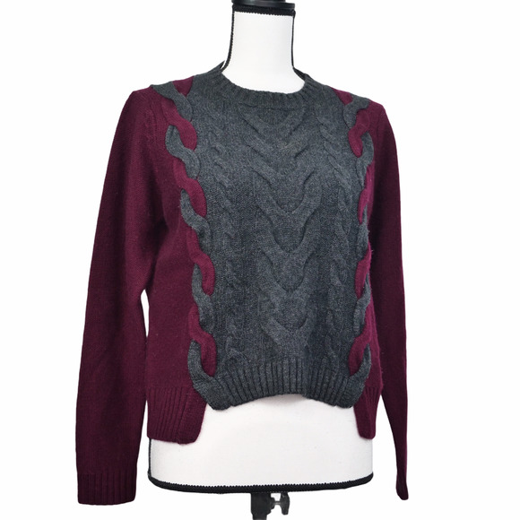 Revolve Sweaters - Revolve 27 Miles Malibu Cableknit Wool Cashmere Sweater Size S Cropped Burgundy